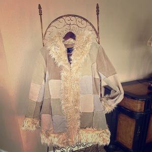 Suede jacket trimmed in faux fur